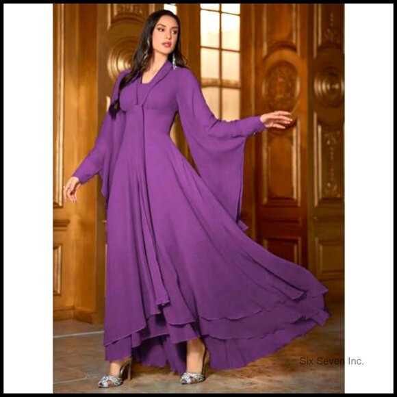 Long Sleeve Floral Swing Dress Casual Summer Polyester - Picture 5 of 7